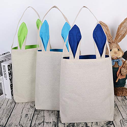 Easter Bunny Bags, Easter Bunny Baskets Rabbit Ears Design Jute Cloth Tote Bags for Kids Eggs Hunting, Candy and Gifts Carry Bucket at Easter Party (6 Pack)