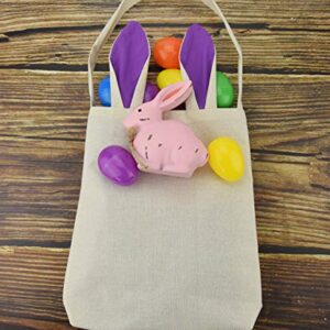 Easter Bunny Bags, Easter Bunny Baskets Rabbit Ears Design Jute Cloth Tote Bags for Kids Eggs Hunting, Candy and Gifts Carry Bucket at Easter Party (6 Pack)