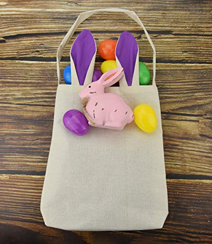 Easter Bunny Bags, Easter Bunny Baskets Rabbit Ears Design Jute Cloth Tote Bags for Kids Eggs Hunting, Candy and Gifts Carry Bucket at Easter Party (6 Pack)