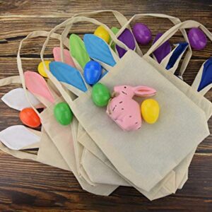 Easter Bunny Bags, Easter Bunny Baskets Rabbit Ears Design Jute Cloth Tote Bags for Kids Eggs Hunting, Candy and Gifts Carry Bucket at Easter Party (6 Pack)