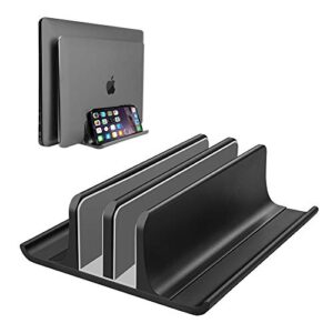 double adjustable vertical laptop stand newly designed 2 slots aluminum desktop dual holder for all macbook/chromebook/surface/dell/ipad up to 17.3 inches – black