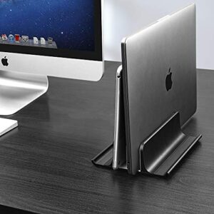 Double Adjustable Vertical Laptop Stand Newly Designed 2 Slots Aluminum Desktop Dual Holder for All MacBook/Chromebook/Surface/Dell/iPad Up to 17.3 Inches - Black