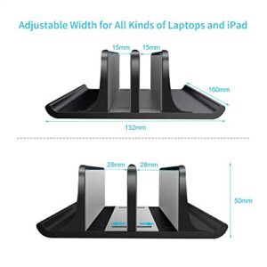 Double Adjustable Vertical Laptop Stand Newly Designed 2 Slots Aluminum Desktop Dual Holder for All MacBook/Chromebook/Surface/Dell/iPad Up to 17.3 Inches - Black