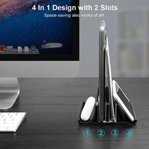 Double Adjustable Vertical Laptop Stand Newly Designed 2 Slots Aluminum Desktop Dual Holder for All MacBook/Chromebook/Surface/Dell/iPad Up to 17.3 Inches - Black