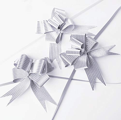 40 PCS Pull Bow,Medium, 4 Inches,Sparkling Bow, Wedding Decorations, Christmas Gift Ribbons, 40 pcs,Sparkling (Silver Stripe)