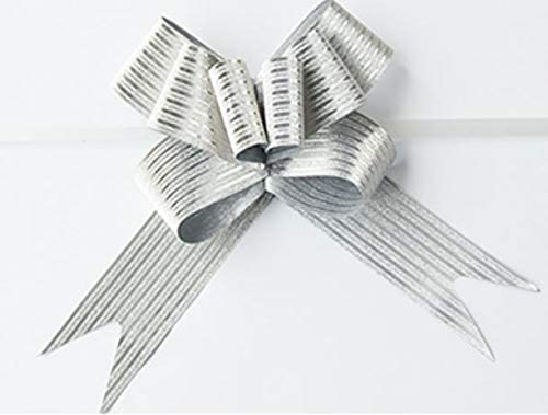 40 PCS Pull Bow,Medium, 4 Inches,Sparkling Bow, Wedding Decorations, Christmas Gift Ribbons, 40 pcs,Sparkling (Silver Stripe)