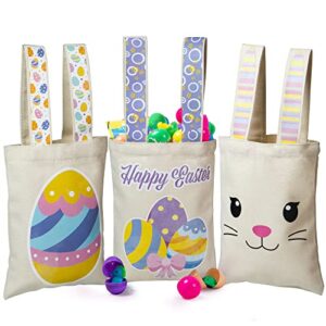 joyin easter reusable canvas gift bags with handles, 10”x 8” large bunny easter gift treat candy bags bulk easter basket for kids easter party favors and easter egg hunt