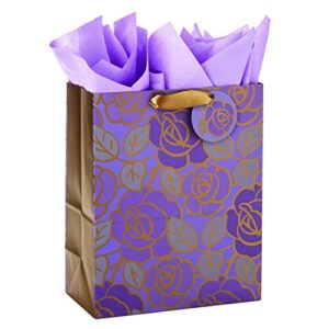 hallmark 13″ large gift bag with tissue paper (purple flowers, gold accents) for birthdays, mother’s day, bridal showers, weddings, retirements, anniversaries, engagements, any occasion