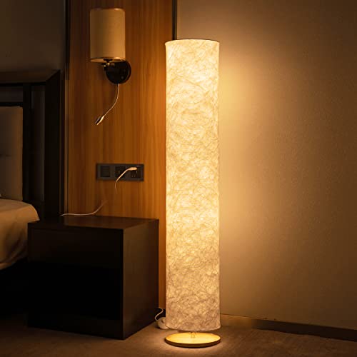 LONRISWAY Soft Light Floor Lamp, 52" Simple Design Morden Slim Warm Light 3000K LED Tyvek Fabric Shade with 2 LED Bulbs Standing Lamp for Living Room Bedroom Game Room