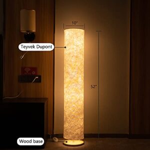 LONRISWAY Soft Light Floor Lamp, 52" Simple Design Morden Slim Warm Light 3000K LED Tyvek Fabric Shade with 2 LED Bulbs Standing Lamp for Living Room Bedroom Game Room