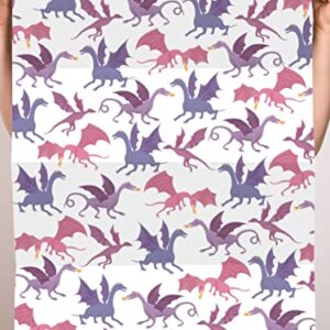 CENTRAL 23 Dragon Wrapping Paper - Boy Birthday Wrapping Paper - 6 Sheets White Gift Wrap Paper - Baby Shower Wrapping Paper Boy - Comes With Fun Stickers - Recyclable