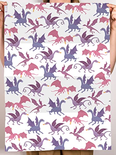 CENTRAL 23 Dragon Wrapping Paper - Boy Birthday Wrapping Paper - 6 Sheets White Gift Wrap Paper - Baby Shower Wrapping Paper Boy - Comes With Fun Stickers - Recyclable