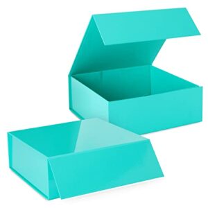 6 Pack Square Magnetic Gift Box with Lid, 10x10x4 Groomsmen and Bridesmaid Boxes for Proposal, Glossy Teal