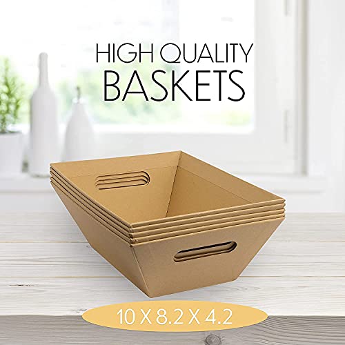 [10 Pk] Baskets for Gifts Empty| 8x10” Kraft Gift Basket Kit with Basket Empty, Basket Bags, Gold Pull Bows| Wine Basket Gift Set| Christmas, Easter, Occasions| Gift to Impress-Upper Midland Products