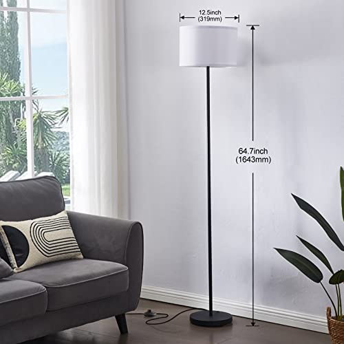 YUNHONG Simple Design LED Floor Lamp,Modern Standing Lamp with White Shade,Pole Lamp with Foot Switch,64.7'' Tall Lamp for Living Room Bedroom Office,Home Decor Lamps(LED Bulb Included)