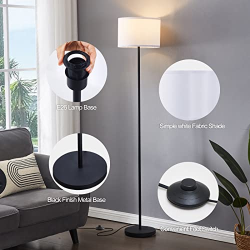 YUNHONG Simple Design LED Floor Lamp,Modern Standing Lamp with White Shade,Pole Lamp with Foot Switch,64.7'' Tall Lamp for Living Room Bedroom Office,Home Decor Lamps(LED Bulb Included)