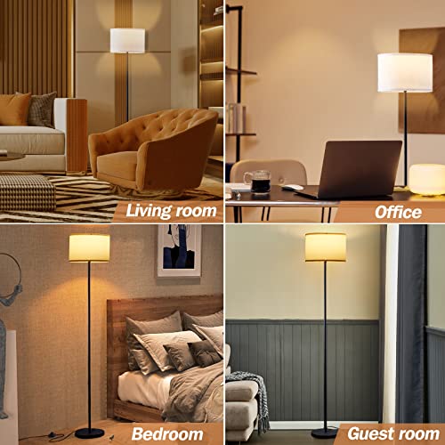 YUNHONG Simple Design LED Floor Lamp,Modern Standing Lamp with White Shade,Pole Lamp with Foot Switch,64.7'' Tall Lamp for Living Room Bedroom Office,Home Decor Lamps(LED Bulb Included)