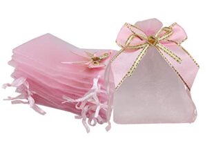 sanrich 50pcs sheer organza bags 3.9×4.7 inches jewelry bags candy rose drawstring pouches wedding favor gift bags business display sachets (pink)