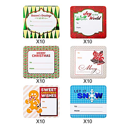 JOYIN 60 Pieces Jumbo Christmas Stickers Gift Tag Self Adhesive Labels for Christmas Holiday Present Labels Wrapping Paper Gift Box