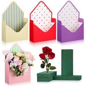4 sets florist bouquet envelope boxes with floral foam blocks, paper packaging gift flower box for valentine’s day mother’s day wedding birthday party decoration wrapping supplies