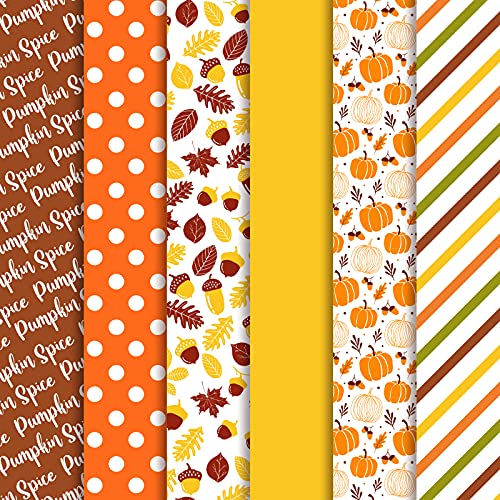 Whaline 90 Sheet Fall Theme Tissue Paper Pumpkin Leaves Dots Stripes Patterned Art Tissue 6 Design Orange Yellow Autumn Wrapping Paper Art Craft Paper for Fall Harvest Thanksgiving Gift Bag Pompom