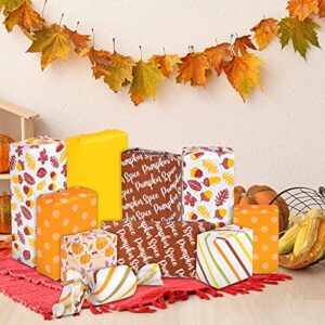 Whaline 90 Sheet Fall Theme Tissue Paper Pumpkin Leaves Dots Stripes Patterned Art Tissue 6 Design Orange Yellow Autumn Wrapping Paper Art Craft Paper for Fall Harvest Thanksgiving Gift Bag Pompom