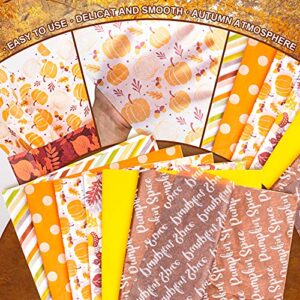 Whaline 90 Sheet Fall Theme Tissue Paper Pumpkin Leaves Dots Stripes Patterned Art Tissue 6 Design Orange Yellow Autumn Wrapping Paper Art Craft Paper for Fall Harvest Thanksgiving Gift Bag Pompom