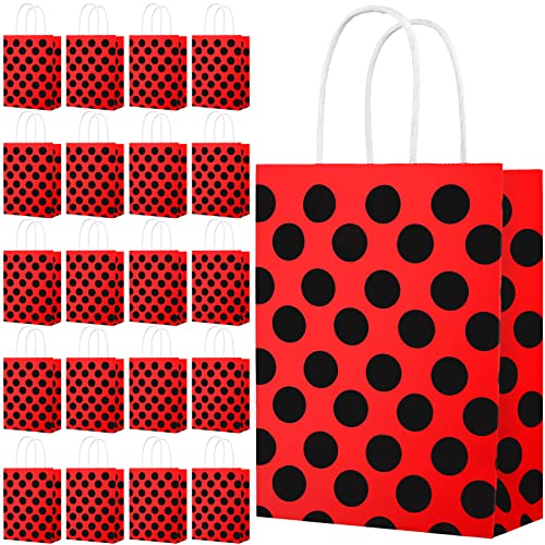 20 Pieces Ladybug Birthday Party Favor Bags Ladybug Red Black Polka Dot Kraft Paper gift Bags Ladybug Party Supplies for Ladybug Theme Party Wedding Birthday Party Christmas Baby Shower Decorations