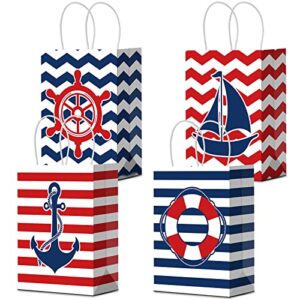 nezyo 24 pcs nautical party paper bags nautical gift bags with handles nautical candy bags marine anchors goody treat bags for nautical themed birthday party supplies