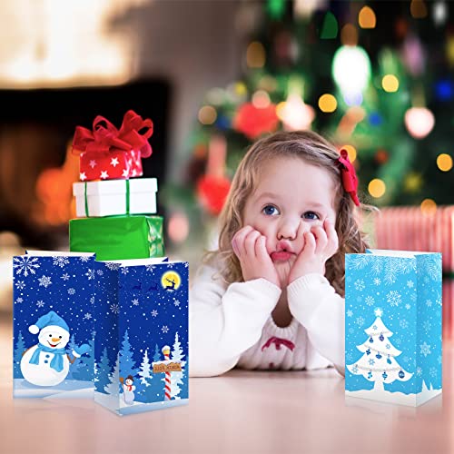 24 Pieces Christmas Bags Snowflakes Snowman Treat Bags Wonderland Party Goodie Bags Party Craft Paper Bags