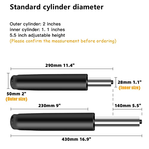 Office Chair Cylinder Replacement with Removal Tool-5.5 inches Adjust Heavy Duty Gas Lift Cylinder,Smooth,Noiseless(1000Lbs),Universal Size Fits Most Office Chair