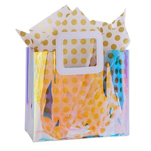 vuojur 11” holographic gift bag medium size with tissue paper reusable birthday gift bag for women girls iridescent bachelorette wedding bridal bridesmaid tote gift bag