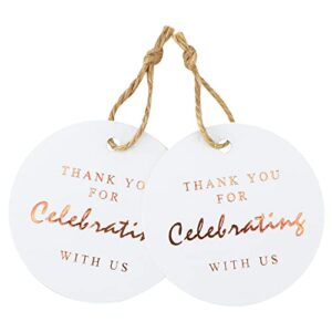 jijAcraft 100 Psc Thank You for Celebrating with Us Tags,Thank You Tags,Rose Gold Gift Tags with String,Round Label Party Favor Tags,Gift Wrap Tags,White Paper Tags for Wedding,Birthday,Baby Shower