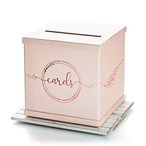 hayley cherie – pink gift card box with rose gold foil design- textured finish – large size 10″ x 10″ – for wedding receptions, baby & bridal showers, sweet 16, birthdays, 21st parties, money