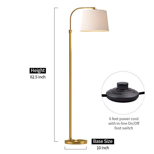 Oneach Modern Floor Lamp for Living Rooms LED Contemporary Arc Standing Lamps for Bedrooms Accent Tall Pole Gold Light for Reading with Hanging Lamp Shade Antique Brass