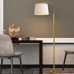 Oneach Modern Floor Lamp for Living Rooms LED Contemporary Arc Standing Lamps for Bedrooms Accent Tall Pole Gold Light for Reading with Hanging Lamp Shade Antique Brass
