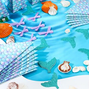 50 Pcs Mermaid Party Boxes Favors Cone Mermaid Gift Boxes with Glitter Tail and Purple Bow Mermaid Party Favors Paper Mermaid Candy Box for Girl Under the Sea Baby Shower Decorations Birthday Supplies