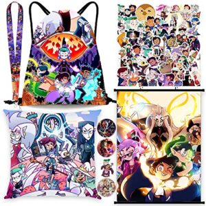 yezioo anime owl merch gift set party favor birthday gifts included drawstring bag stickers poster button pins pillowcase lanyard, yellow
