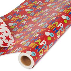 American Greetings Reversible Wrapping Paper, Happy Birthday Lettering and Stars (1 Jumbo Roll, 175 sq. ft.)