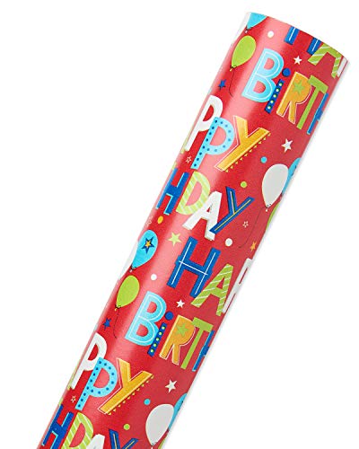 American Greetings Reversible Wrapping Paper, Happy Birthday Lettering and Stars (1 Jumbo Roll, 175 sq. ft.)