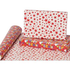 American Greetings Reversible Wrapping Paper, Happy Birthday Lettering and Stars (1 Jumbo Roll, 175 sq. ft.)