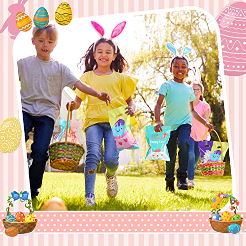 108 Pcs Easter Bags Large Easter Tote Bags Bunny Bags Candy Goodie Treat Gift Bags with Handles Easter Hunt Bags Party Bags for Easter Birthday Baby Shower Wedding Party Supplies, 6 Designs