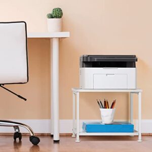 Printer Cart White Printer Stand Rack with Wheels Under Desk Printer Table with Storage 2 Tier Rolling Printer Holder for Desk Shelf Organizer for Scanner Fax Machine Home Printers Holder