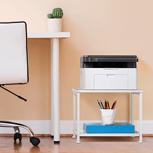 Printer Cart White Printer Stand Rack with Wheels Under Desk Printer Table with Storage 2 Tier Rolling Printer Holder for Desk Shelf Organizer for Scanner Fax Machine Home Printers Holder