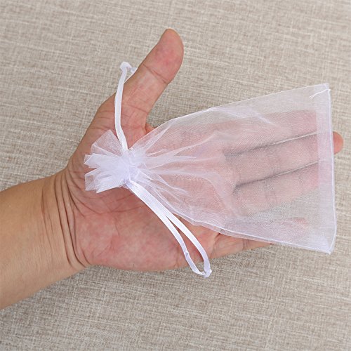 HRX Package 100pcs White Organza Bags, 4 x 6 inches Christmas Wedding Favors Gift Drawstring Bags Jewelry Pouches Candy Mesh Pouches