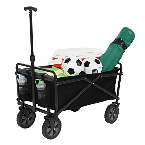 Seina Heavy Duty Steel Compact Collapsible Folding Outdoor Portable Utility Cart Wagon w/All Terrain Rubber Wheels and 150 Pound Capacity, Black/Grey