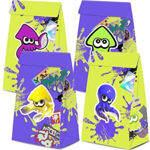 homezzo 24 pcs splatoon party favor gift bags – slime candy bags goodie bags with squid stickers for splatoon party decorations slime party supplies