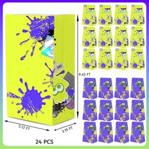 HOMEZZO 24 Pcs Splatoon Party Favor Gift Bags - Slime Candy Bags Goodie Bags with Squid Stickers for Splatoon Party Decorations Slime Party Supplies