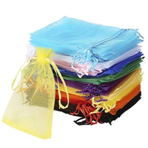 bouraw 120pcs organza bags 4×6 inches with drawstring, jewelry pouches wedding party christmas favor gift bags (mixed color)