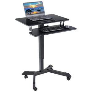 vonluce standing desk with keyboard tray, mobile stand up computer desk, height adjustable 2 tier rolling laptop & monitor stand, 26×18 compact home and office workstation with gas spring lift, black